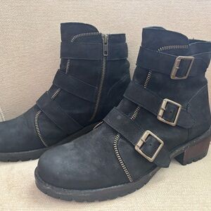 Triple Buckle Black Moto Boots